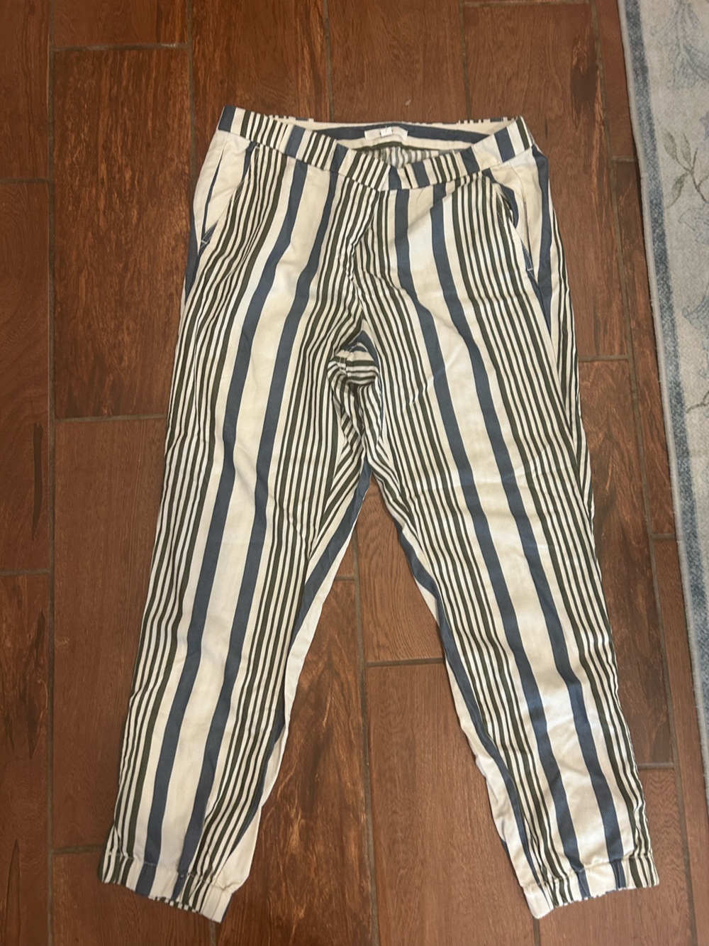 Loft size 10 blue green beige striped work pants